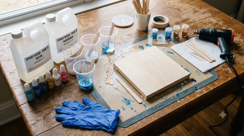 how to make resin art beginner workspace setup materials organized